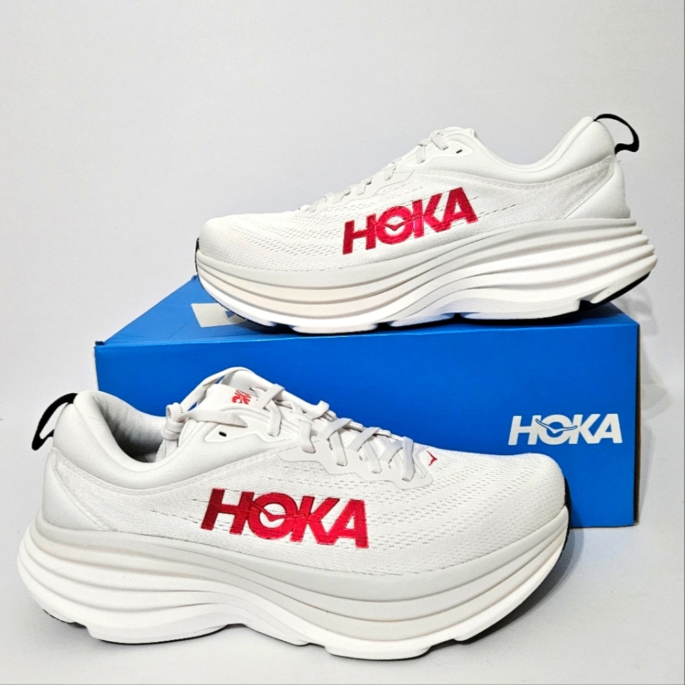 Hoka Bondi 8 White Vermillion - Picture 1 of 7